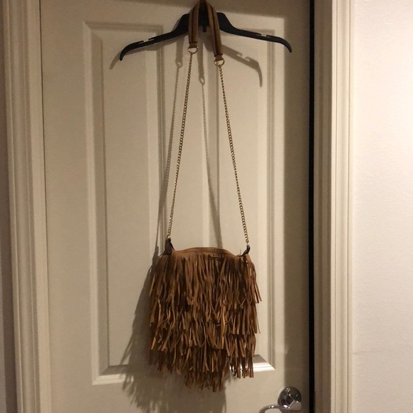 NEW WITHOUT TAG, brown with tassel synthetic leather bag - Picture 1 of 7